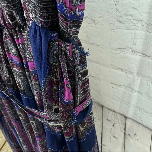 Adrianna Papell Blue and Purple Floral Belted High Low Hemline Dress Size 4 - Picture 6 of 10